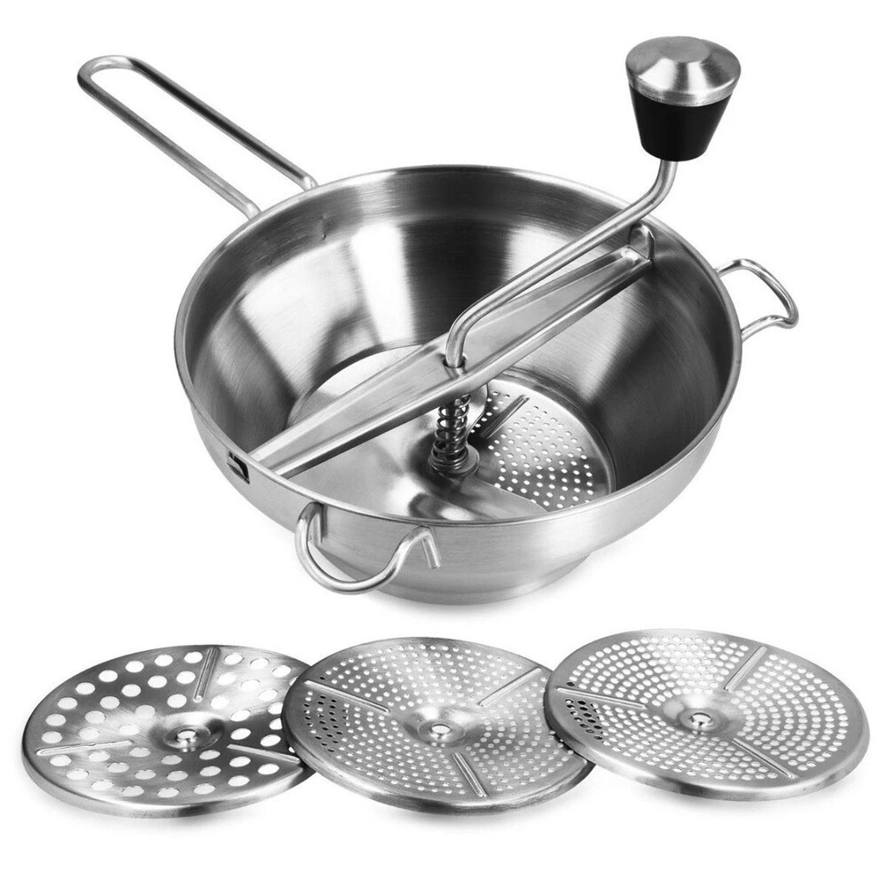 Food Mill  Stainless Steel Food Mill 1.26-Quart with Hand Crank and 3 Grindi New